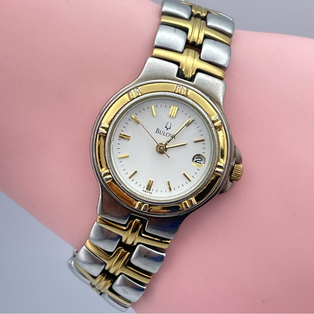 Classic Bulova Two Tone Date Watch Stainless Steel Gold Silver New Battery